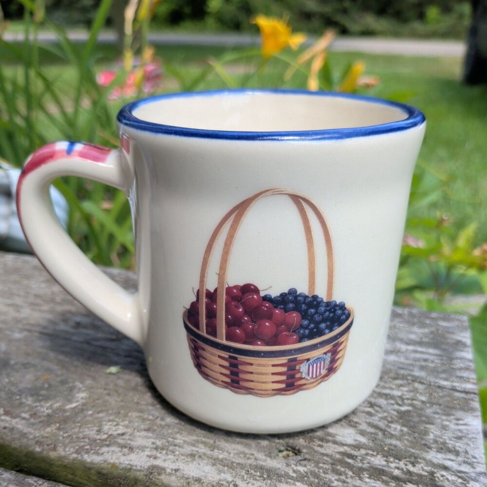 Longaberger Homestead Mug Made By Buckeye Stoneware Basket Fruit Patriotic